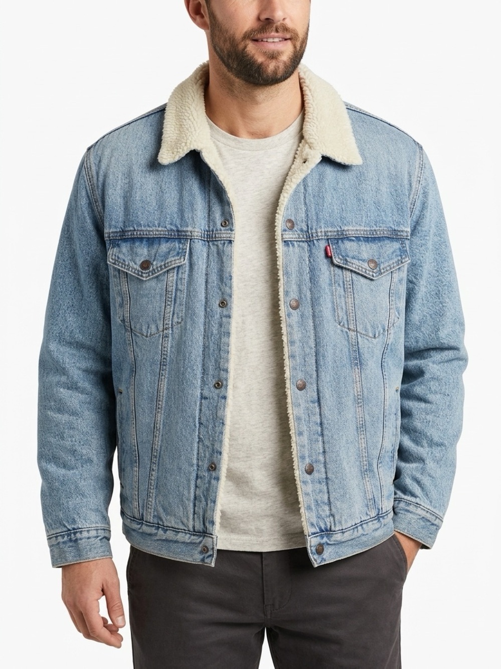 Levi's Type III Sherpa Lined Denim Trucker Jacket Light Blue 3XL
